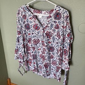 3/4 tie sleeve popover blouse